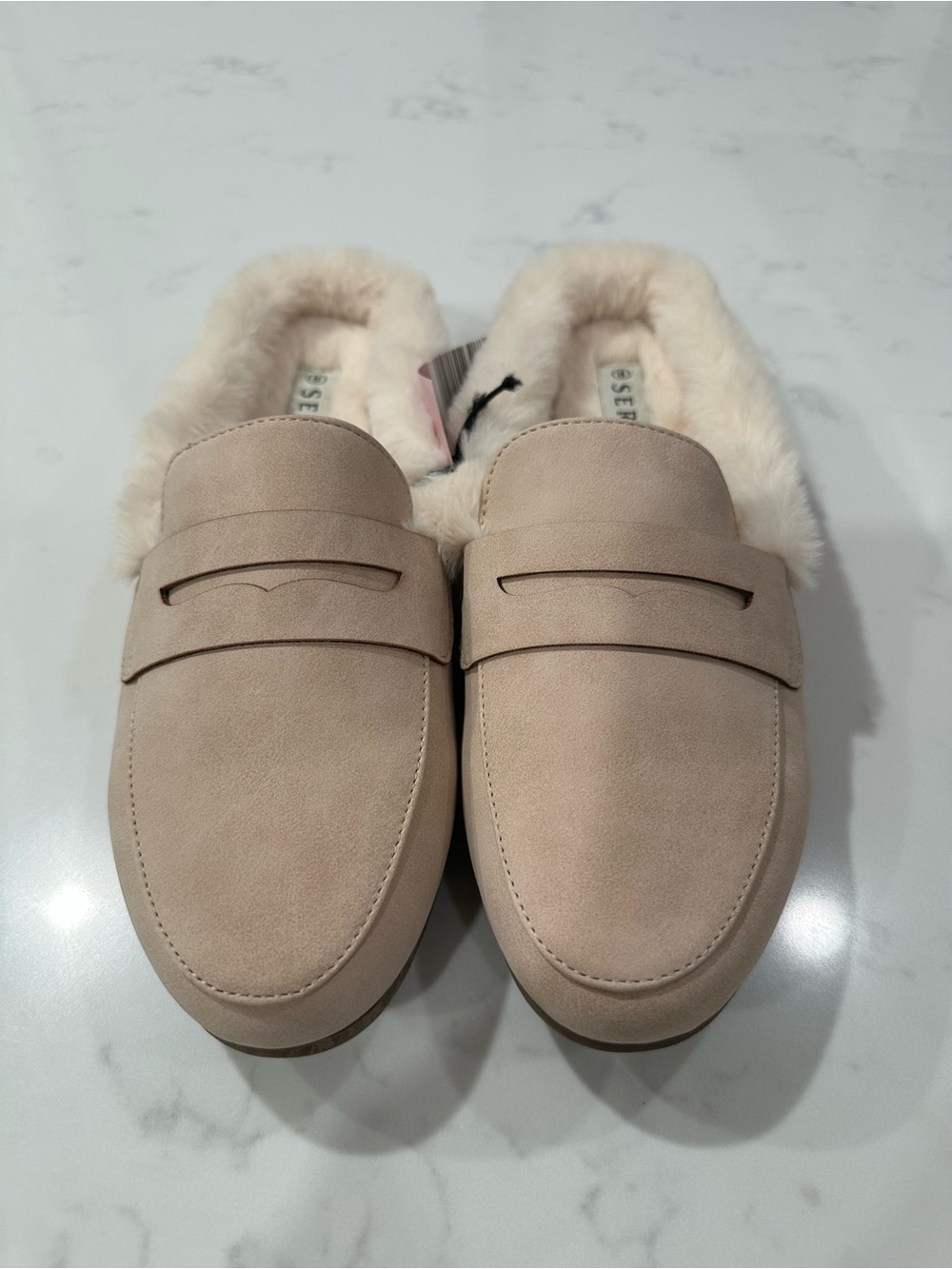 Serra Womens Faux Suede Penny Loafer Mules light pink Lined Slip On Size 8